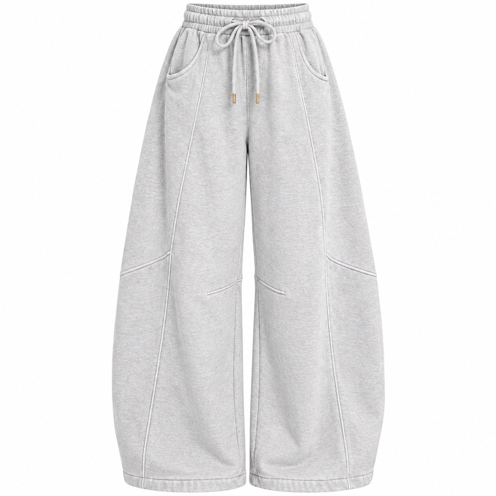 295.New Zenana Women H Gray Fleece Barrel Sweatpants High Waist Wide Leg Jogger
